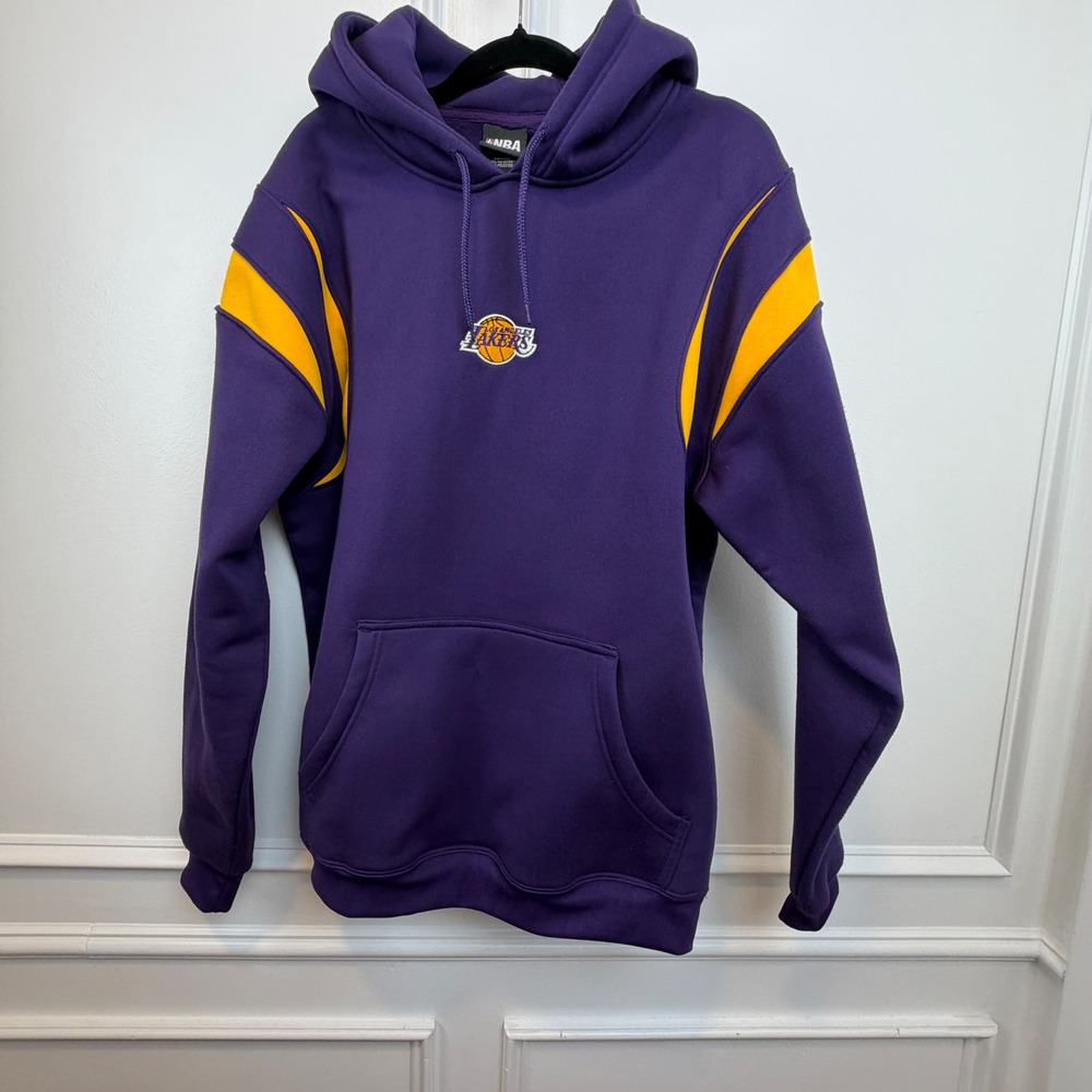 NBA Los Angeles Lakers Hoodie Mens Medium Purple Gold Fleece Sweatshirt RN104648